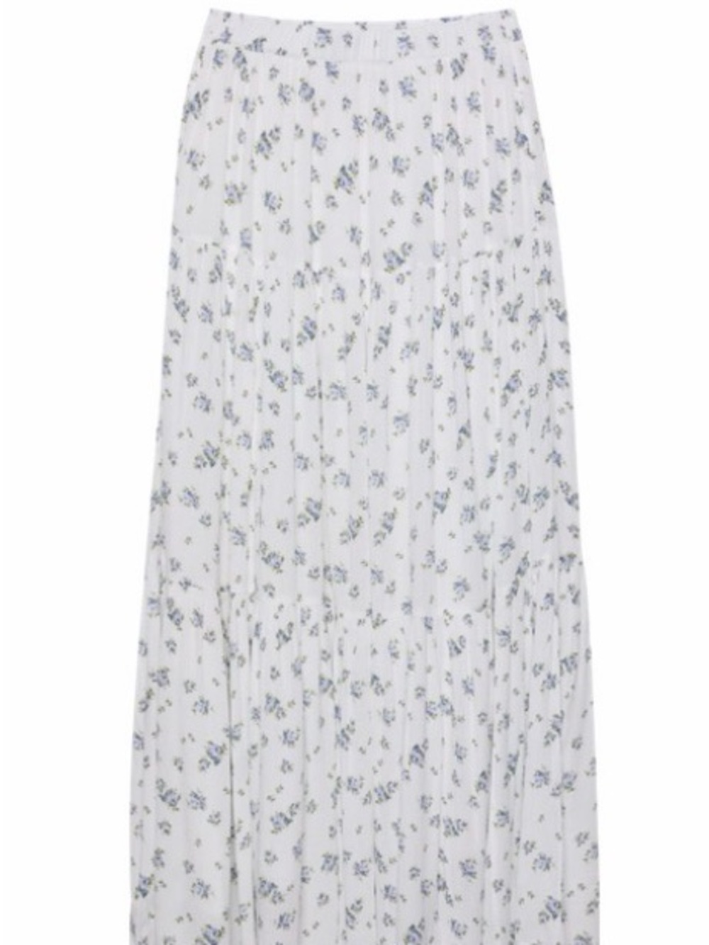Stradivarius White Blue Floral Tiered Pleated Maxi Skirt Size S